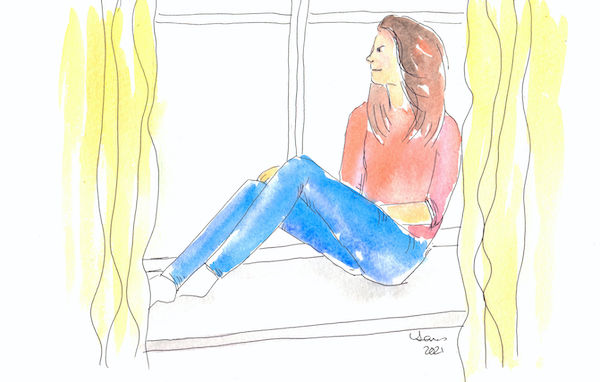 hand drawn picture of woman looking out of window blog for the positive psychology people