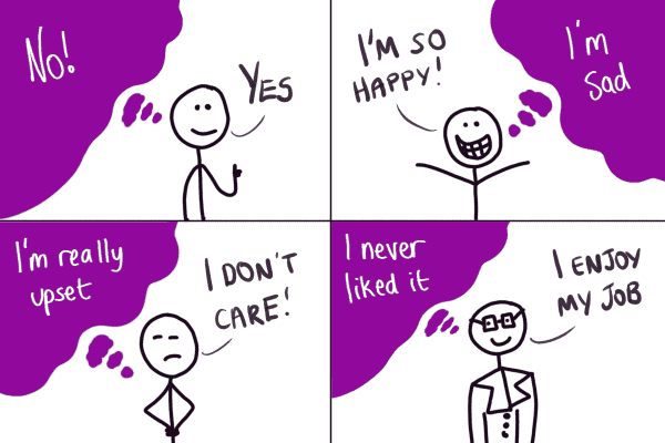 cartoon figure being honest vs dishonest